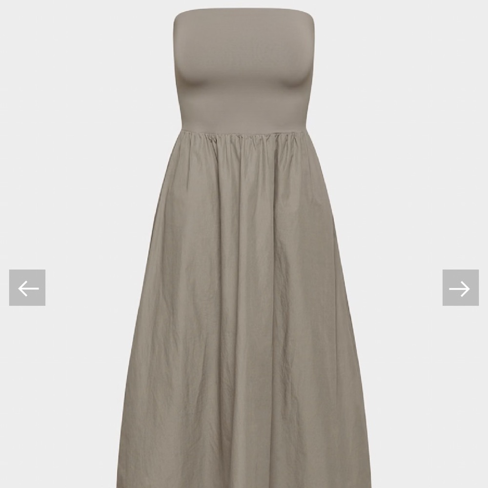 Babaton Taupe Sleeveless Fluid Poplin Midi Dress